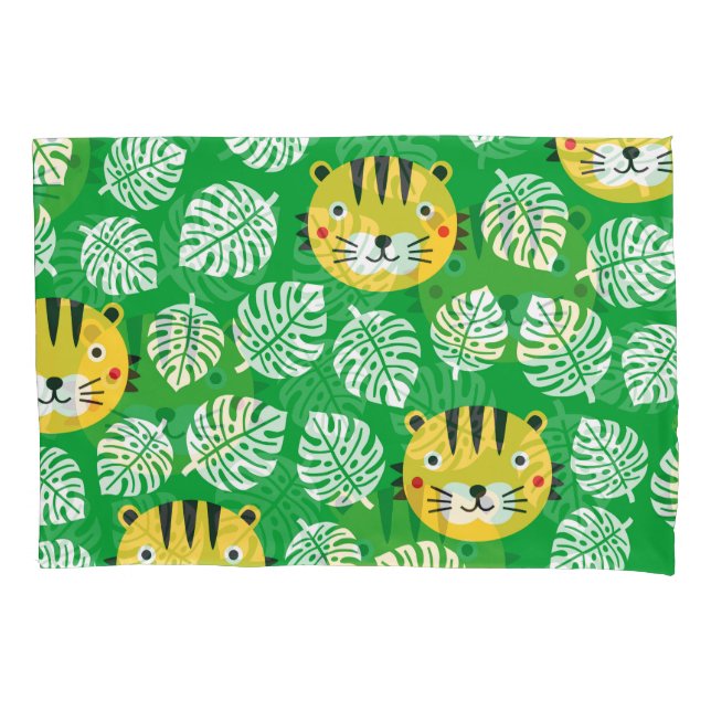Tropical Leaves Tiger Kid Pattern Pillowcase (Front)