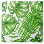Tropical leaves tile<br><div class="desc">Watercolor pattern with monstera and palm leaves.</div>