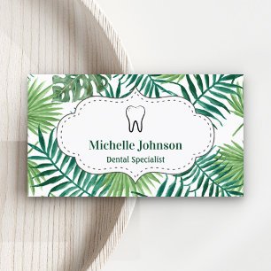 Tropical Leaves Tooth Dental Clinic Dentist Business Card