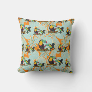 Tropical leaves toucan seamless Pattern Cushion