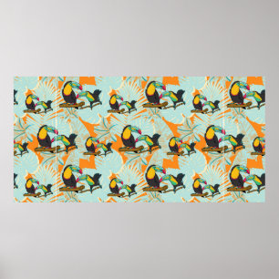 Tropical leaves toucan seamless Pattern Poster
