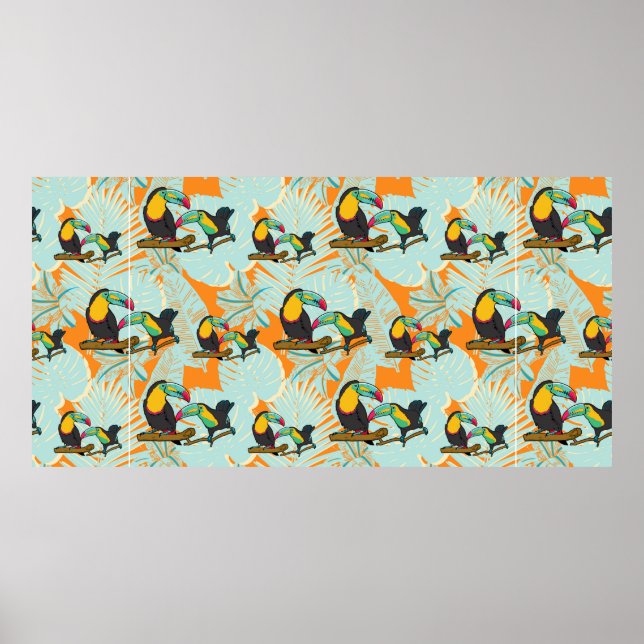 Tropical leaves toucan seamless Pattern Poster (Front)