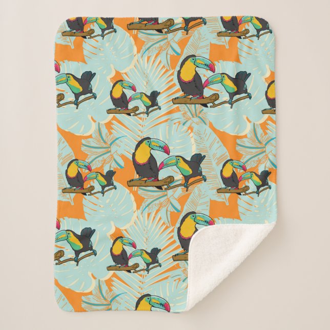 Tropical leaves toucan seamless Pattern Sherpa Blanket (Front)