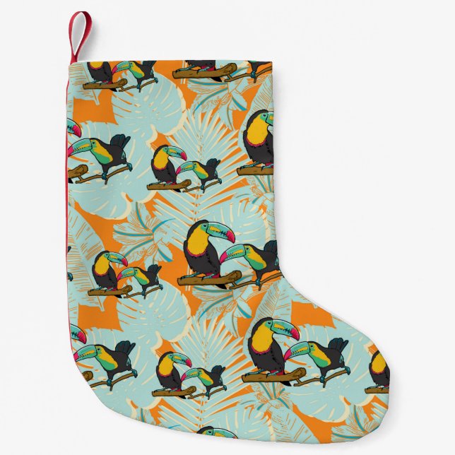 Tropical leaves toucan seamless Pattern Small Christmas Stocking (Front)