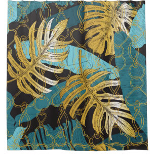 Tropical leaves under a curtain of gold chains. Se