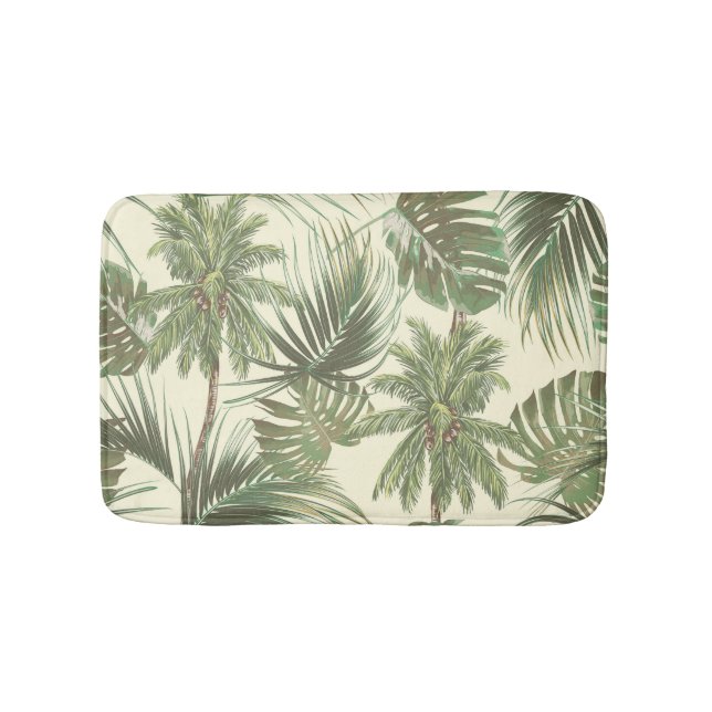Tropical Leaves Vintage Palms Wallpaper Bath Mat (Front)