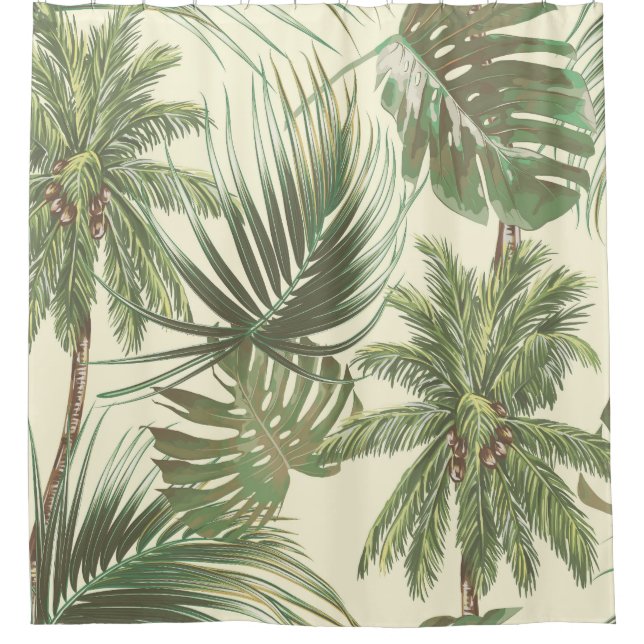 Tropical Leaves Vintage Palms Wallpaper Shower Curtain (Front)