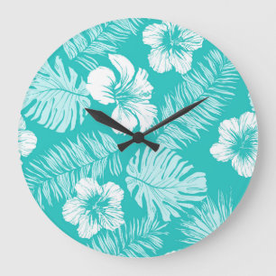 Tropical Leaves: Vintage Plant Pattern Large Clock
