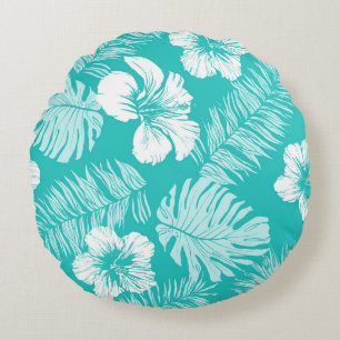 Tropical Leaves: Vintage Plant Pattern Round Cushion