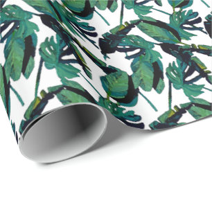 Tropical Leaves Watercolor Foliage Wrapping Paper
