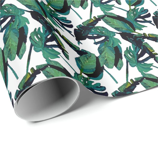 Tropical Leaves Watercolor Foliage Wrapping Paper (Roll Corner)