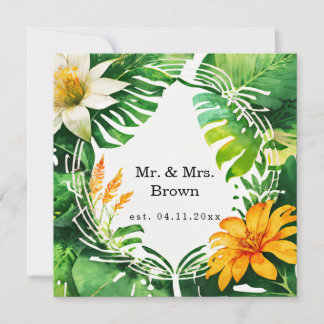 Tropical leaves watercolor invitation