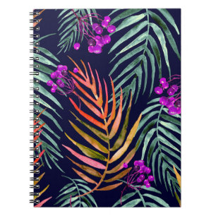 Tropical leaves. Watercolor leaves of a tree, palm Notebook
