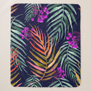 Tropical leaves. Watercolor leaves of a tree, palm Sherpa Blanket