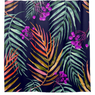 Tropical leaves. Watercolor leaves of a tree, palm Shower Curtain