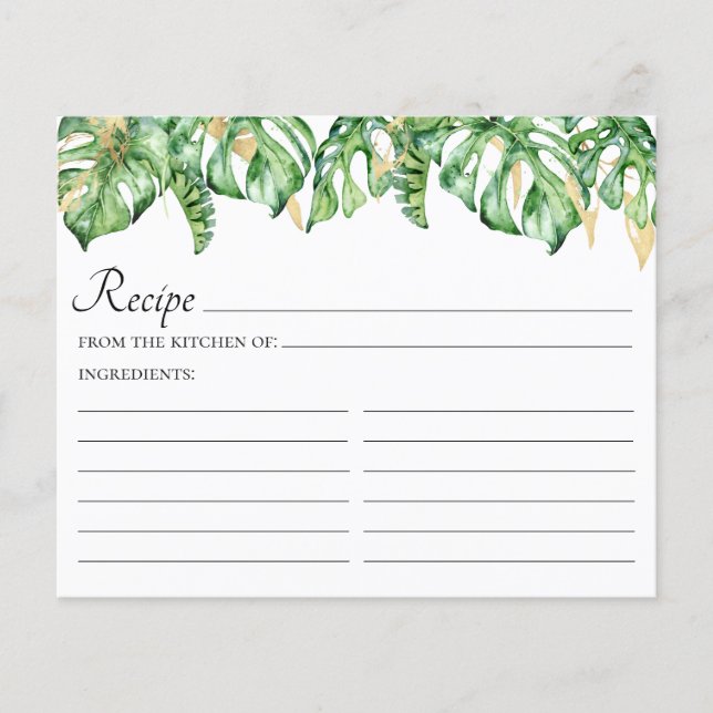 Tropical Leaves Watercolor Recipe Card (Front)