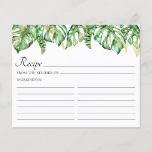 Tropical Leaves Watercolor Recipe Card