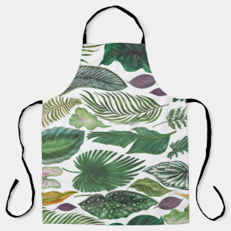 Tropical leaves: watercolor seamless background apron