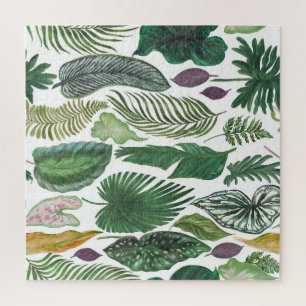 Tropical leaves: watercolor seamless background jigsaw puzzle