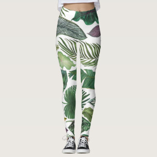 Tropical leaves: watercolor seamless background leggings