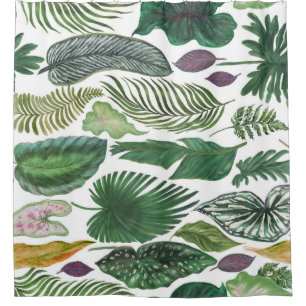 Tropical leaves: watercolor seamless background shower curtain