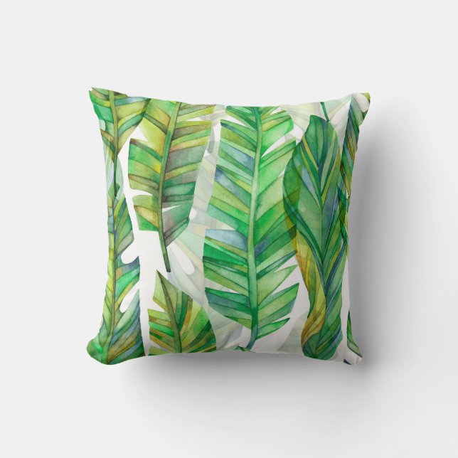 Tropical Leaves: Watercolor Seamless Pattern Cushion (Front)
