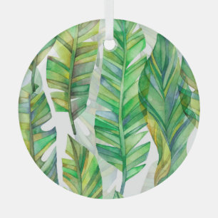 Tropical Leaves: Watercolor Seamless Pattern Glass Tree Decoration