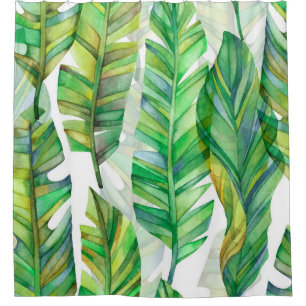 Tropical Leaves: Watercolor Seamless Pattern Shower Curtain