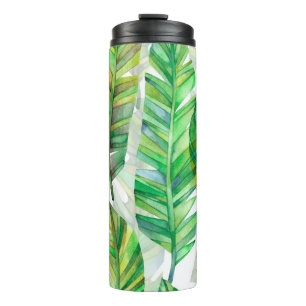 Tropical Leaves: Watercolor Seamless Pattern Thermal Tumbler