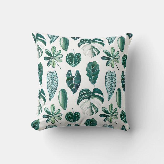 Tropical leaves watercolor seamless pattern with m cushion (Front)