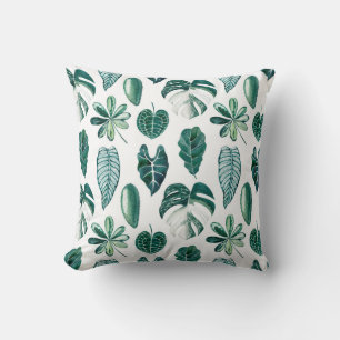 Tropical leaves watercolor seamless pattern with m cushion