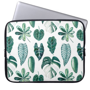 Tropical leaves watercolor seamless pattern with m laptop sleeve