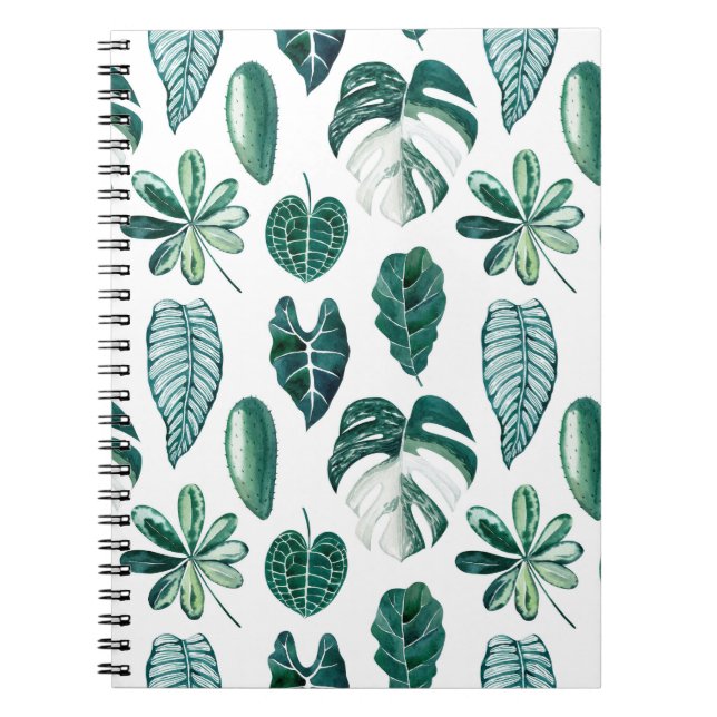 Tropical leaves watercolor seamless pattern with m notebook (Front)
