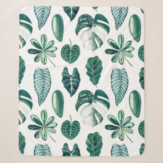 Tropical leaves watercolor seamless pattern with m sherpa blanket
