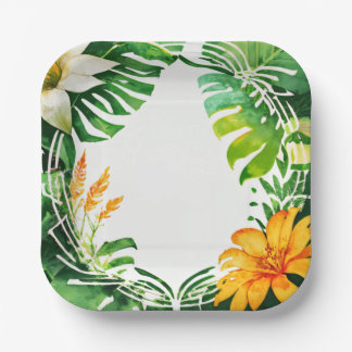 Tropical leaves watercolor set paper plate