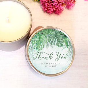 Tropical Leaves Watercolor Thank You Wedding Classic Round Sticker