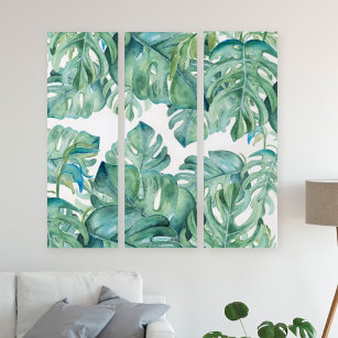 Tropical Leaves Watercolor Triptych