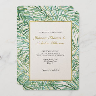 Tropical Leaves Watercolor Wedding Invitation