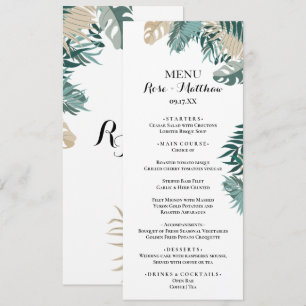 Tropical leaves Wedding Dinner Menu