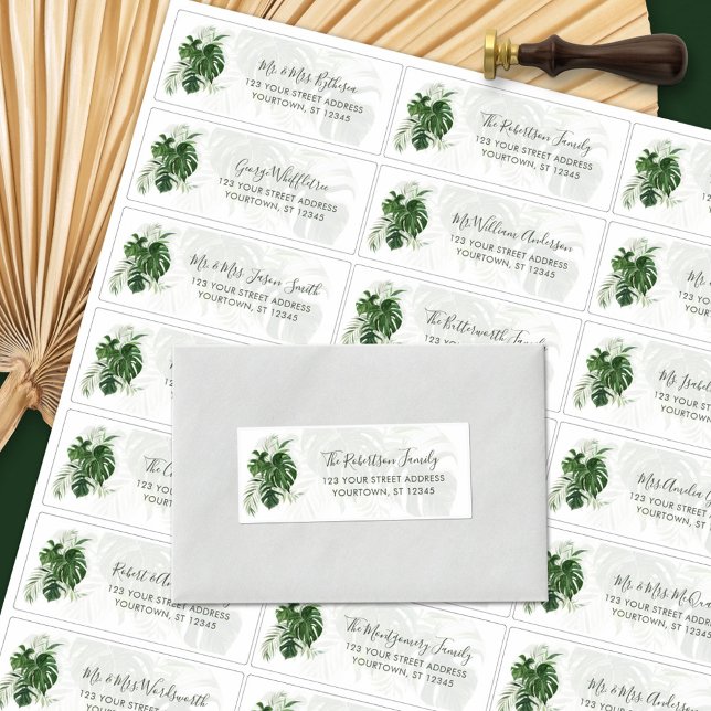 Tropical Leaves Wedding Guest Address Labels (Creator Uploaded)