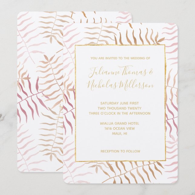 Tropical Leaves Wedding Invitation (Front/Back)