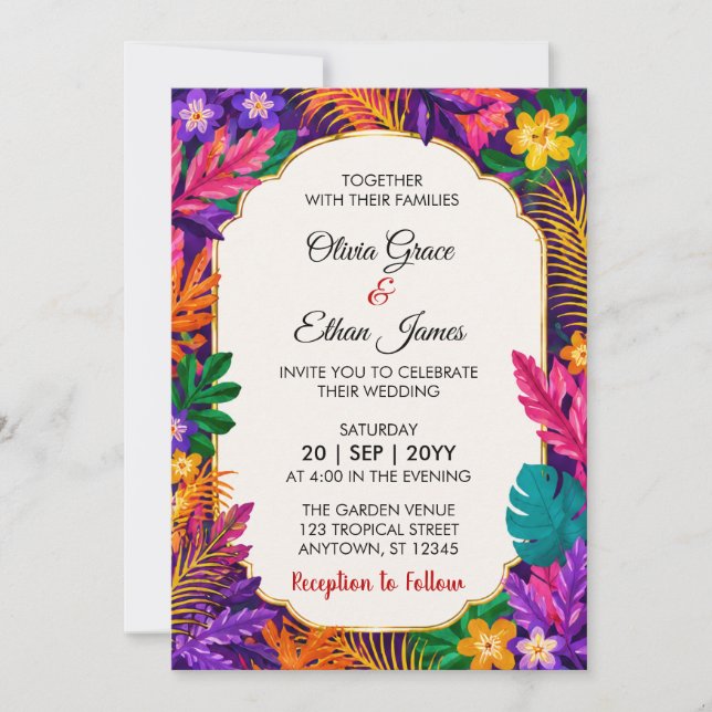 Tropical Leaves Wedding Invitation  (Front)