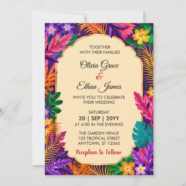 Tropical Leaves Wedding Invitation  (Front)