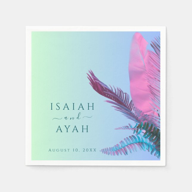 Tropical leaves Wedding  Napkin (Front)