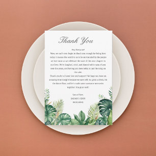 Tropical Leaves Wedding Reception Tables Thank You Card