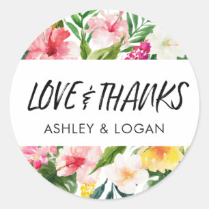 Tropical Leaves Wedding Thank You Favour Sticker