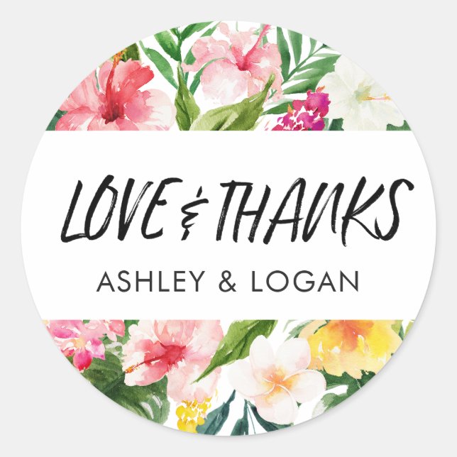 Tropical Leaves Wedding Thank You Favour Sticker (Front)