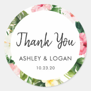Tropical Leaves Wedding Thank You Favour Sticker