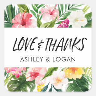 Tropical Leaves Wedding Thank You Square Sticker