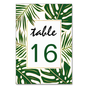 Tropical leaves wedding wedding table number card